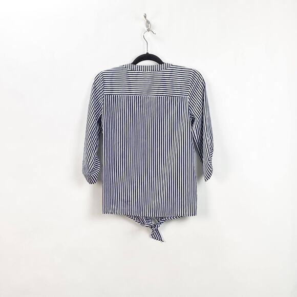 The Limited XS Womens Blue Pinstriped Tie Waist Tab Sleeve Blouse - Picture 5 of 6